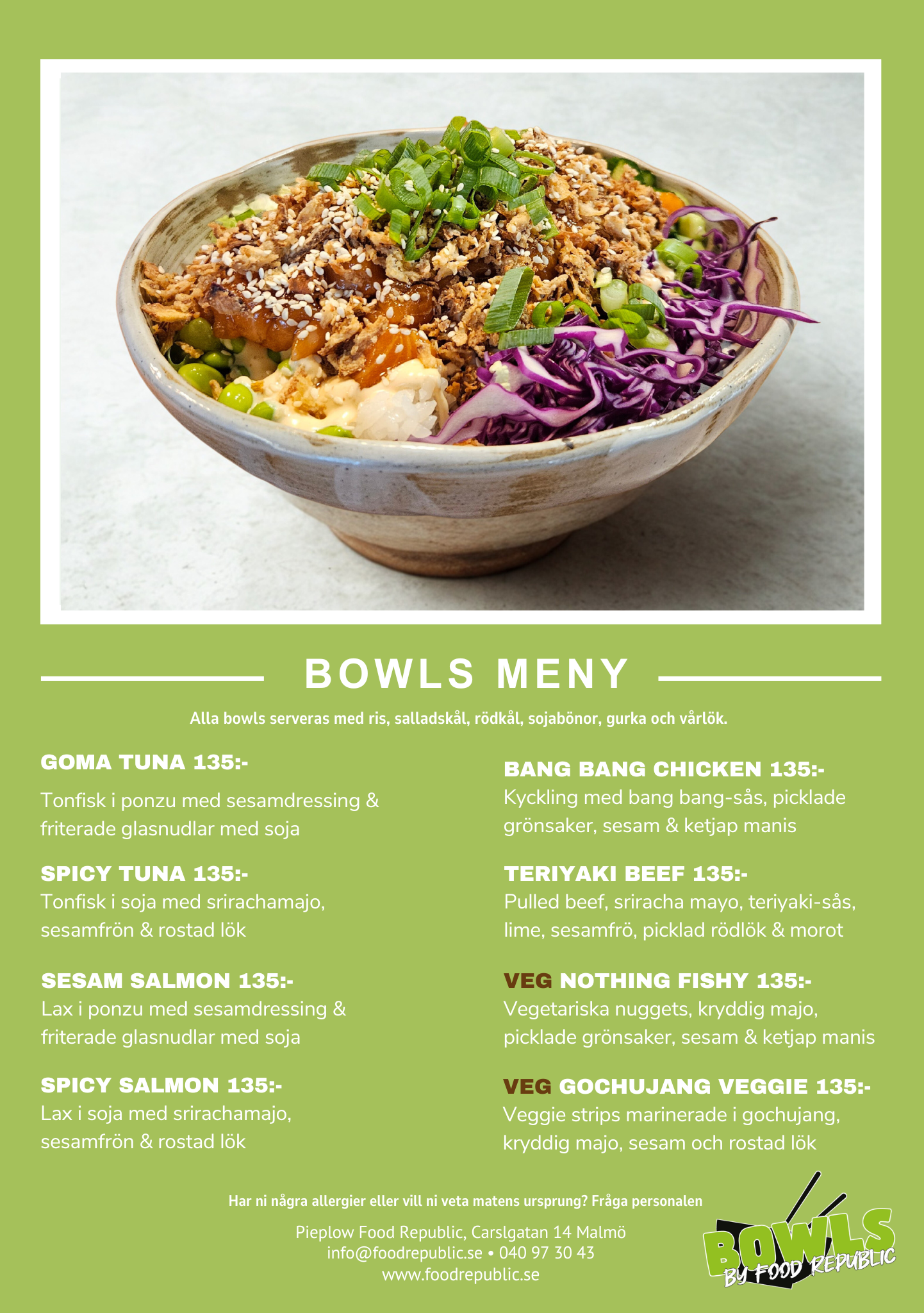 food republic meny för lunch bowls och sallad och kaffe i malmö