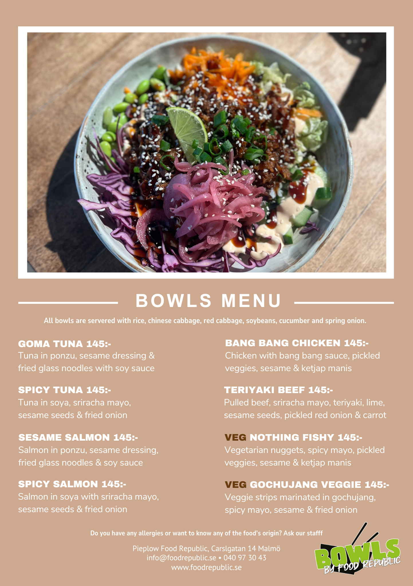 food republic menu for lunch poké bowls in malmö malmo